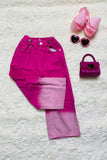 DLH2531 Hot pink washed straight pant denim girls jeans