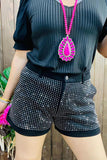 Rhinestone black women shorts with pockets BQ14930