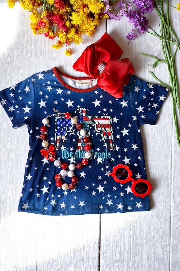 Wholesale Patriotic t-shirt WE THE PEOPLE USA thunder bird & stars printed girls t-shirt XCH0660-1H