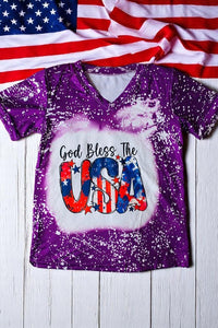 Girls top wholesale suppliers GOD BLESS THE USA purple printed little girl t-shirt DLH1224-06