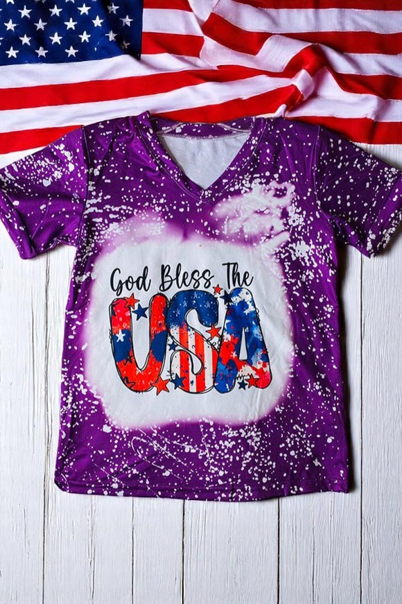 Girls top wholesale suppliers GOD BLESS THE USA purple printed little girl t-shirt DLH1224-06