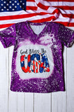 Girls top wholesale suppliers GOD BLESS THE USA purple printed little girl t-shirt DLH1224-06