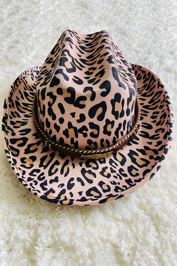 Mom and me leopard prints cowgirl hat with/feather brown band