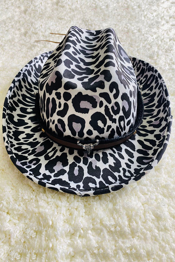 Mom and me leopard prints cowgirl hat with bull band