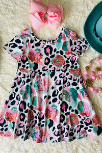 Pink leopard printed girls dressXCH0555-5H (A2S3)