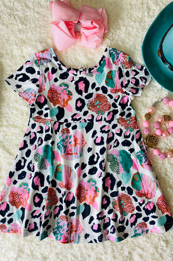 Pink leopard printed girls dressXCH0555-5H (A2S3)