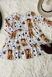 Cow & flower printed long sleeve girl dress XCH0555-20H (A2S1)