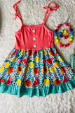 Casual patchwork watermelon, peach, lemons girls boutique dress XCH0888-21H (A2S9)