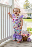 DLH2436 I LOVE MOMMY embroidery purple floral prints baby girls romper (A14S3)