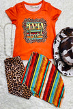 XCH0333-4H MAMA tried leopard print top bell bottom two piece girls clothing sets