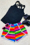 DLH2493 Kids black crisscross top serape shorts girls clothing sets