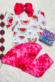 XCH0333-9H Watermelon printed top & tie dye red bell bottom 2pc girls sets