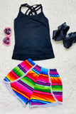 DLH2493 Kids black crisscross top serape shorts girls clothing sets