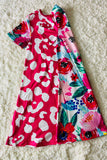 XCH0020-3H Half floral & Leopard prints short sleeve girls dress