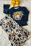 DLH0824-8 Bull prints long sleeve top leopard pant girls clothing sets