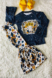 DLH0824-8 Bull prints long sleeve top leopard pant girls clothing sets