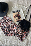 DLH2704 RODEO Riding horse white short sleeve top leopard pant girls sets