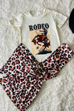 DLH2704 RODEO Riding horse white short sleeve top leopard pant girls sets