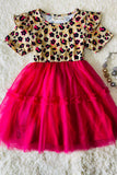 Leopard & tulle swirl girls dress w/tie belt XCH0017-17H (A2S3)