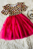 Leopard & tulle swirl girls dress w/tie belt XCH0017-17H (A2S3)