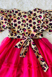 Leopard & tulle swirl girls dress w/tie belt XCH0017-17H (A2S3)