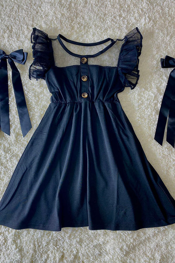 Black girl dress w/ruffle sleeves XCH0888-17H (A2S30)