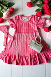 Buy Pink stripped ruffle short sleeve dress w/adjustable pink belt XCH0555-7H (A2S4)