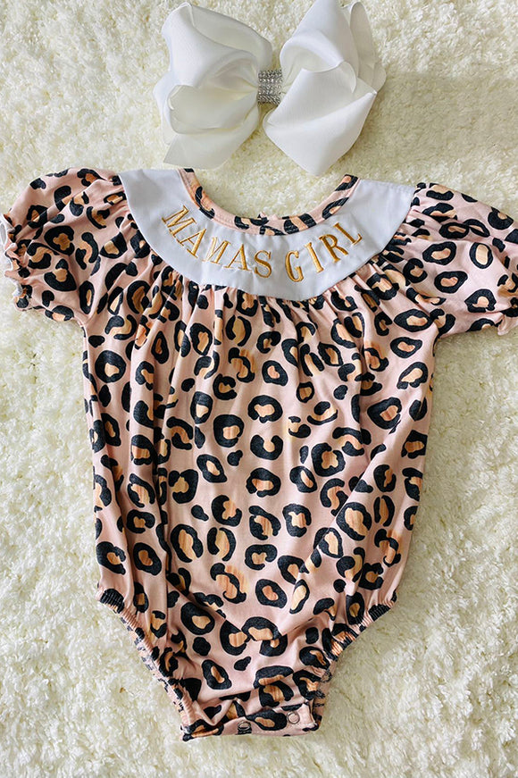DLH2419 MAMA'S GIRL Embroidered cheetah print baby romper