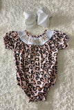 DLH2419 MAMA'S GIRL Embroidered cheetah print baby romper