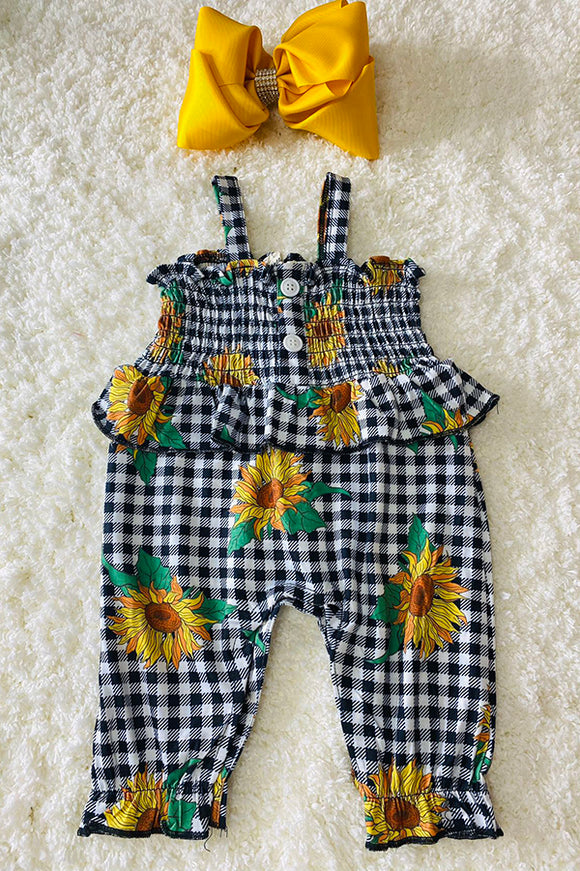 XCH0999-22H Sunflower & Checkered prints sleeveless baby rompers