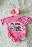 DLH2339 Pink wording printed short sleeve baby rompers