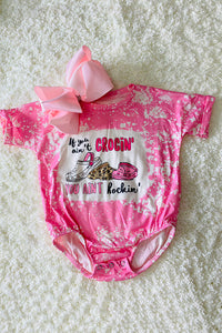 DLH2339 Pink wording printed short sleeve baby rompers