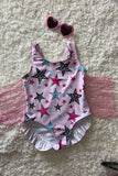 Trendy chic Pink star printed bathing girls boutique swimsuite DLH2458 A8S4
