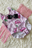 COWGIRL pink hats & cactus printed swimming suite w/fringe tassels DLH2455