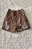 DLH2771 Brown leopard prints denim girls shorts