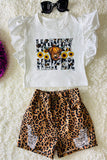 DLH2771 Brown leopard prints denim girls shorts