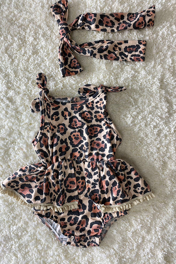 Leopard printed baby onesie w/headband included DLH2405