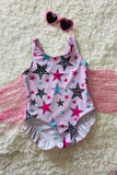 Trendy chic Pink star printed bathing girls boutique swimsuite DLH2458 A8S4