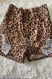 DLH2771 Brown leopard prints denim girls shorts