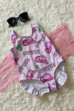 COWGIRL pink hats & cactus printed swimming suite w/fringe tassels DLH2455