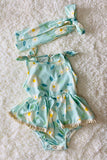 DLH2406 Aqua floral lace baby romper & headband