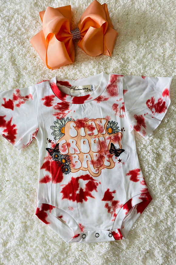 XCH0999-12H GROOVY BABY red tie dye baby rompers