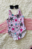 Pink star printed bathing suite w/fringe tassels girls swimsuit DLH2458