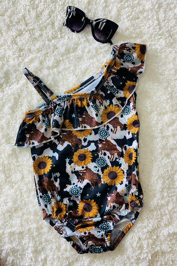 Cow & sunflower printed girl body suit 12014MZ
