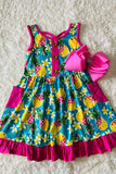 Pineapple printed girl dress w/pockets XCH0888-12H (A1S6)