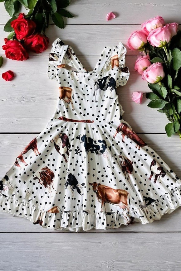 Shop Polka dots & cow printed dress w/criss cross back DLH2316 (A1S6)