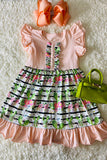 Floral ruffle short sleeve girl dress DLH1215-29 (A1S6)