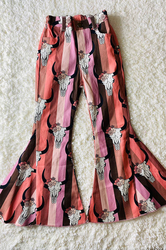 Bull prints pink denim bell bottom girls pant DLH2767 A16S0
