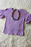 Solid purple jersey short sleeve girls tops w/ruffles DLH2498