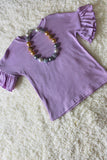 Solid purple jersey short sleeve girls tops w/ruffles DLH2498